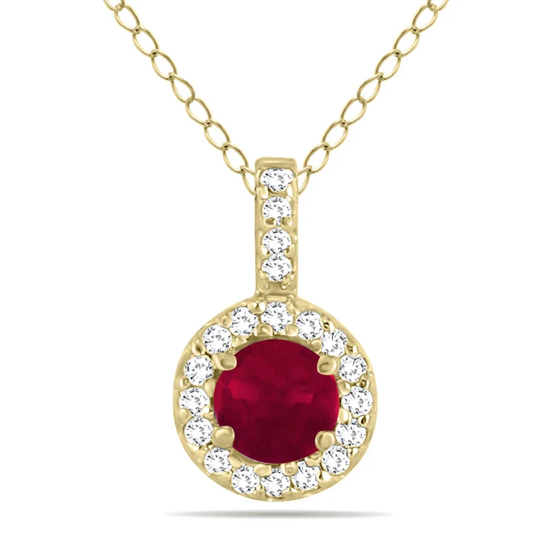 The Perfect Accessory For Less – Jewelry Sale Live Retro Style Promotions 1/2 Carat Tw Halo Ruby And Diamond Pendant In 10K Yellow Gold