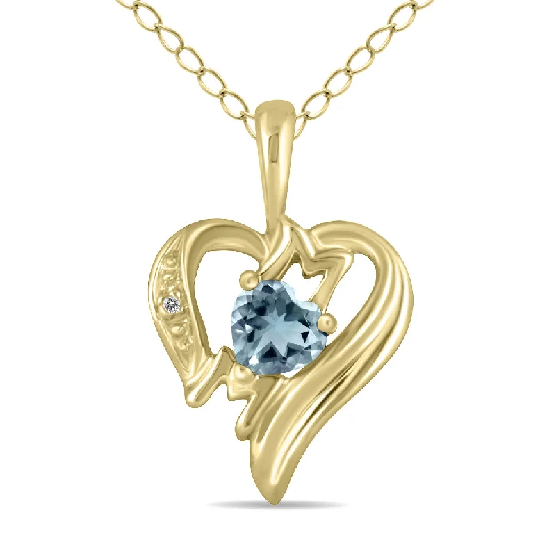 Best Jewelry Deals – Shop Premium Pieces At Great Prices Minimalist Fashion Sale Aquamarine And Diamond Heart Mom Pendant In 10K Yellow Gold