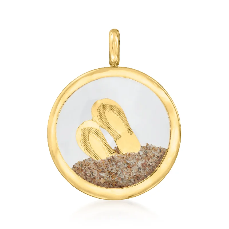 Trending Jewelry Now At Unbeatable Prices Sporty Fashion Offers Ross-Simons 14kt Yellow Gold Flip-Flops and Sand Crystal Pendant