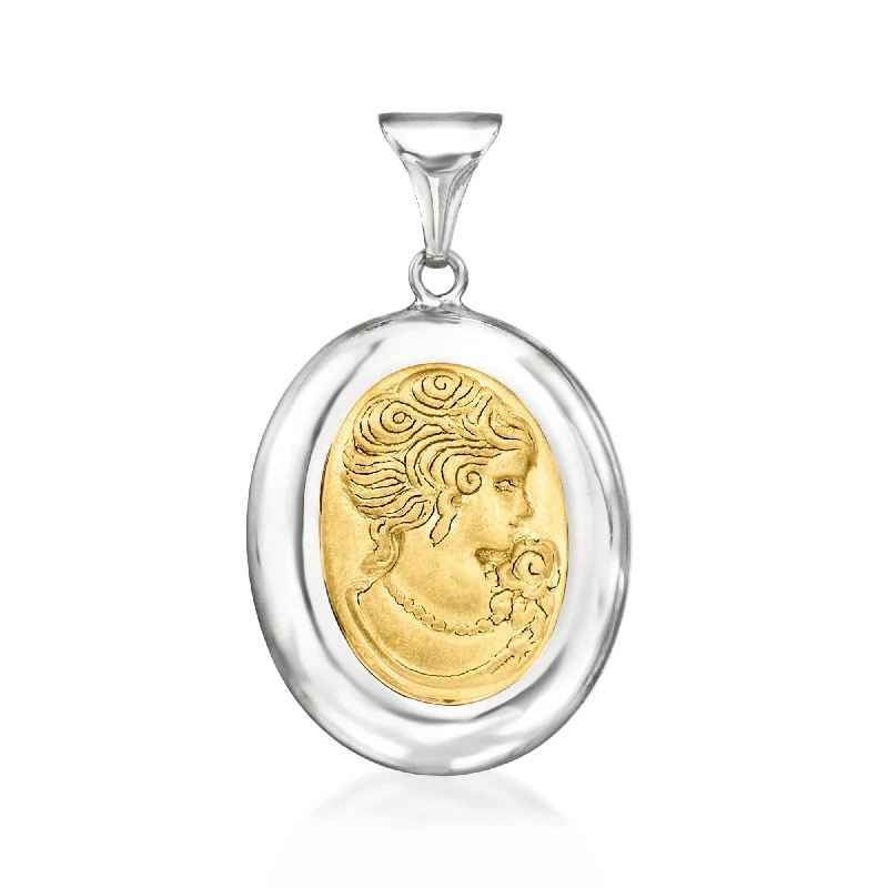 Big Discounts On Elegant Jewelry Collections Luxury Fashion Ross-Simons Italian 2-Tone Sterling Silver Cameo Pendant