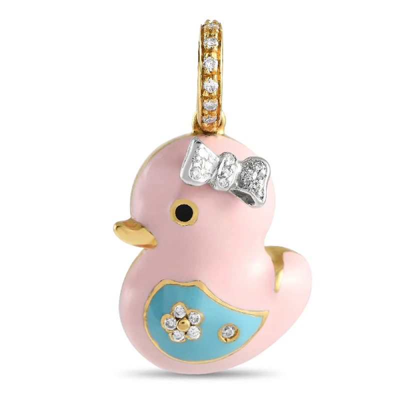 Stunning Statement Jewelry, Unbeatable Discounts Massive Selection Sale Aaron Basha 18K Yellow Gold Diamond and Pink Enamel Rubber Duckie Charm AB25-111324