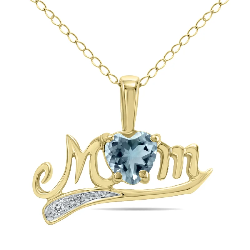 Buy More, Save More – Special Jewelry Discounts Imeless Style Aquamarine And Diamond Mom Pendant In 10K Yellow Gold