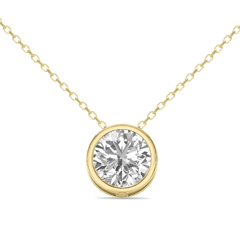 Your Dream Jewelry At Dream Prices Modish Fashion Discounts Lab Grown 1 Carat Round Solitaire Diamond Bezel Set Pendant In 14K Yellow Gold