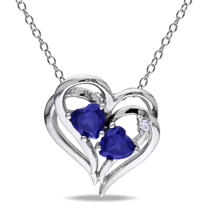 Holiday Jewelry Sale – Perfect Gifts At The Best Prices Unleash Your Style 1 1/8 CT TGW Created Blue Sapphire Heart and 0.02 CT TW Diamond Pendant with Chain in Sterling Silver