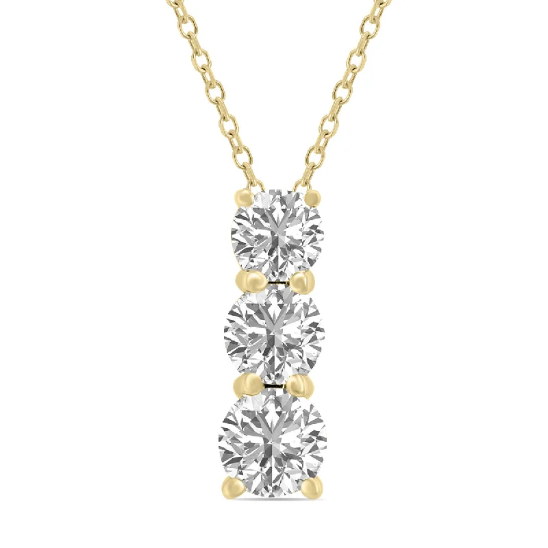 Timeless Elegance At Unbelievable Discounts Modern Chic Discounts 1 Ctw Lab Grown Diamond Three Stone Pendant In 14K Yellow Gold