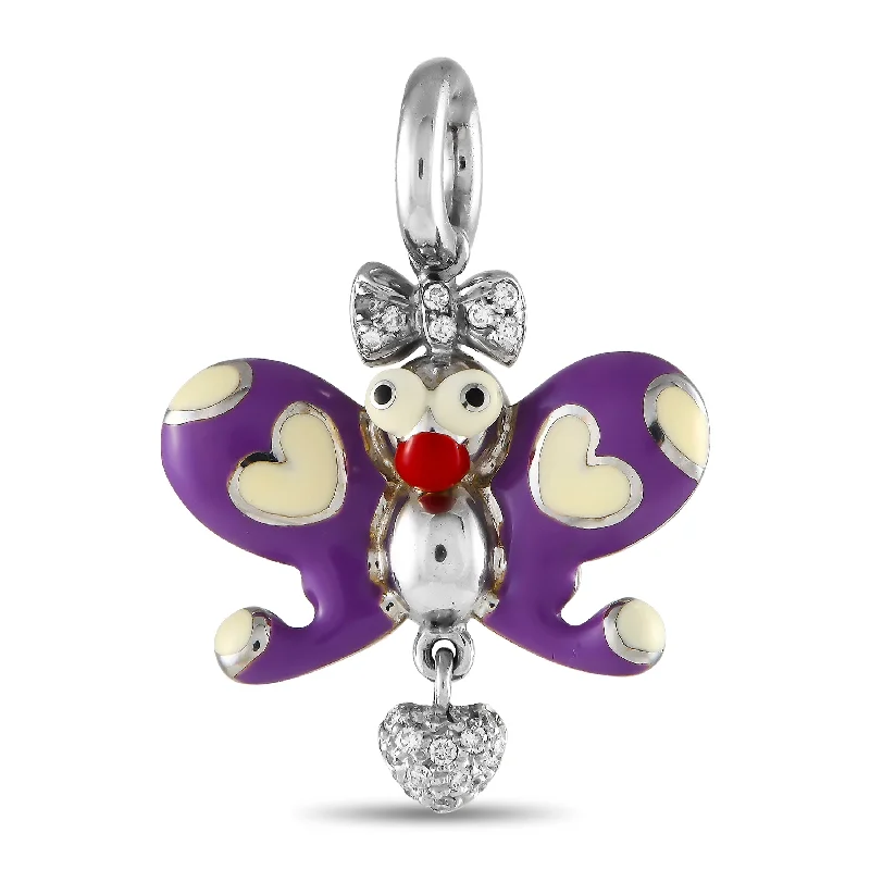 Must-Have Jewelry Pieces At Reduced Prices Feminine Luxe Style Sale Aaron Basha 18K White Gold Diamond and Purple Enamel Butterfly Charm AB11-111424