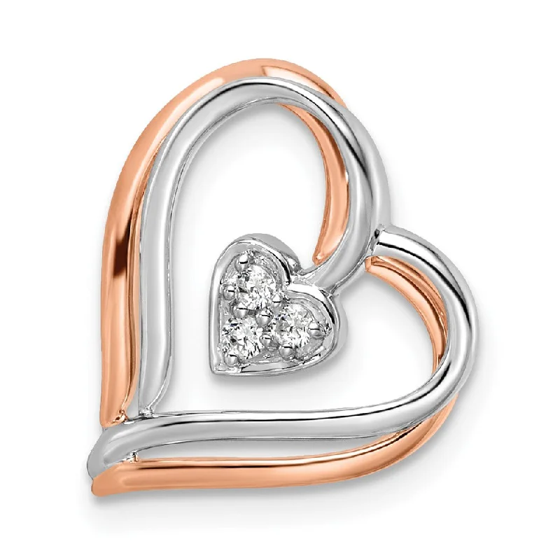 Premium Jewelry Now Available At Special Discounts Forward Trendsetter 14K Two-Tone Gold Lab Grown Diamond Double Frame Heart Pendant (0.06ct, VS, G-H)