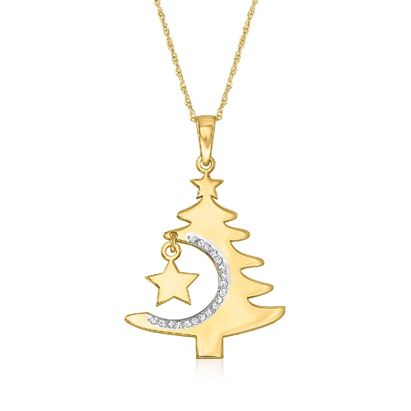 Breathtaking Jewelry At Limited-Time Savings Everyday Elegance Sale Ross-Simons 14kt Yellow Gold Cut-Out Christmas Tree Pendant Necklace With Diamond Accents