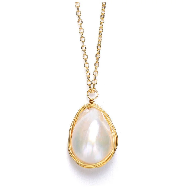 Save On Luxury Jewelry Pieces – Limited-Time Offers Latest Trends Sterling Silver 14k Gold Plated with Genuine Freshwater Pearl Pear Shaped  Necklace