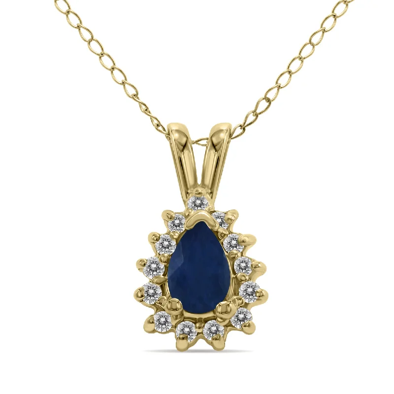 Best Jewelry Sale Prices – Limited-Time Offer Urban Elegance Deals Sapphire And Diamond Tear Drop Pendant In 14K Yellow Gold