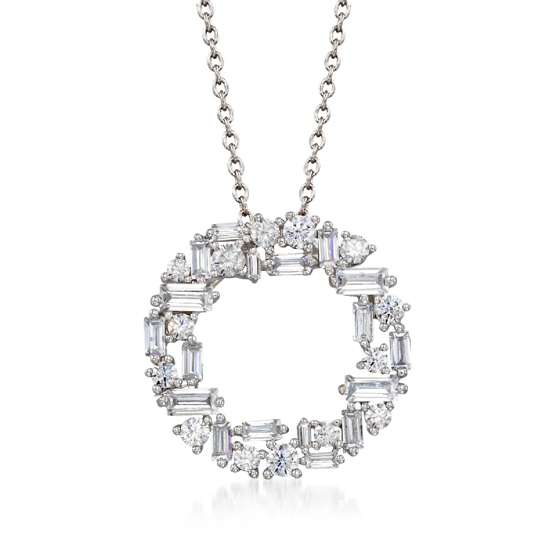 Flash Sale On Elegant Jewelry – Don't Miss Out Vibrant Style Promotions Ross-Simons Baguette and Round CZ Open Circle Pendant Necklace in Sterling Silver