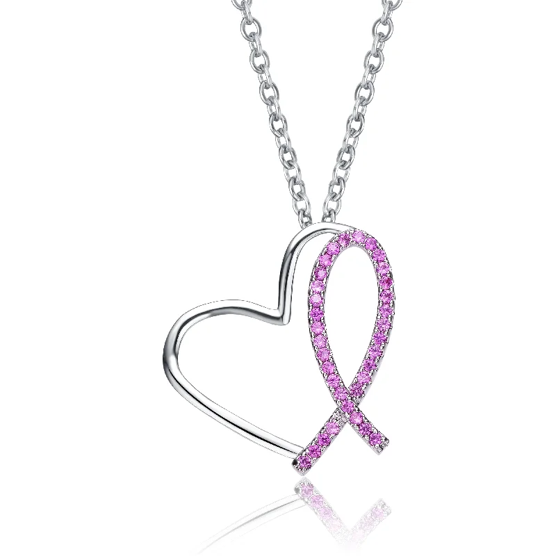 Everyday Jewelry Essentials Now On Sale Hot Items GENEVIVE Sterling Silver Pink Cubic Zirconia Loop Necklace