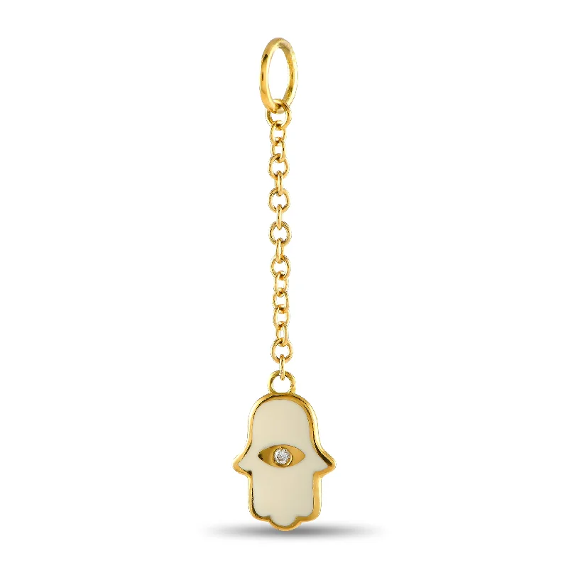 Glamorous Jewelry, Glamorous Deals – Shop Now Limited Time Aaron Basha 18K Yellow Gold Diamond and Enamel Hamsa Charm Pendant AB15-111524