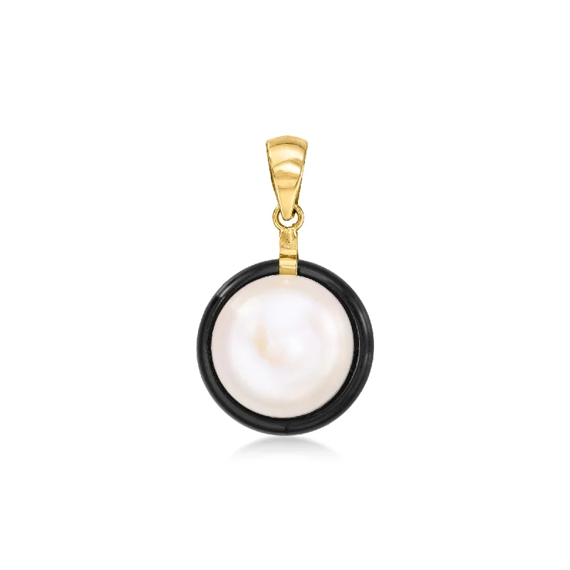 Luxury Jewelry Sale – Sparkle For Less Ride The Style Wave Ross-Simons 12mm Bezel-Set Cultured Pearl and Onyx Pendant in 14kt Yellow Gold