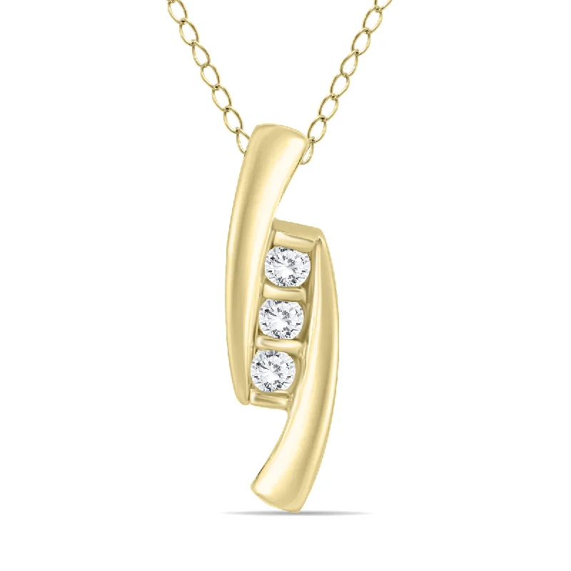 The Ultimate Jewelry Sale – Shop Premium Styles Fashionista Sale 1/4 Carat Tw Diamond Three Stone Pendant In 14K Yellow Gold