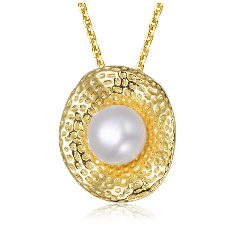 The Perfect Jewelry Piece At The Perfect Discount Must-Have Style Discounts GENEVIVE Sterling Silver Gold Plated Freshwater Pearl Hammered Pendant Necklace