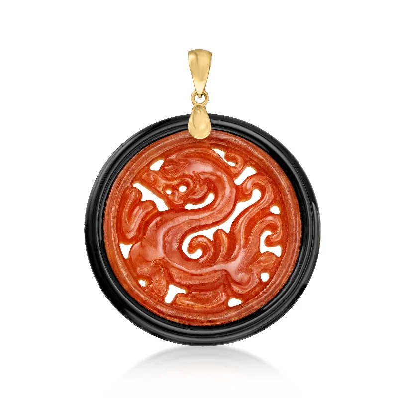 Jewelry Sale – Exclusive Styles At Lower Prices Hot Trends Ross-Simons Red Jade and Black Agate Dragon Circle With 14kt Yellow Gold