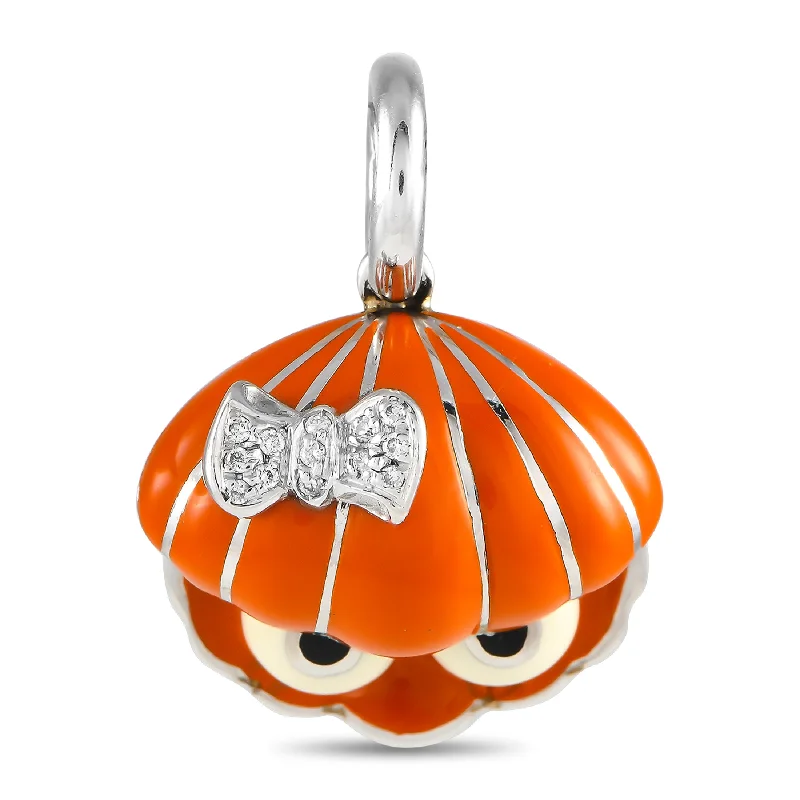 Last Chance To Shop High-End Jewelry At Markdown Prices Holiday Attire Sale Aaron Basha 18K White Gold Diamond and Orange Enamel Clamshell Charm AB37-111324