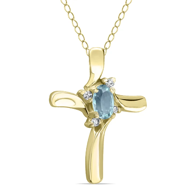 Save On Luxury Jewelry Pieces – Limited-Time Offers Vintage Style Deals Aquamarine Cross Diamond Pendant 10K Yellow Gold