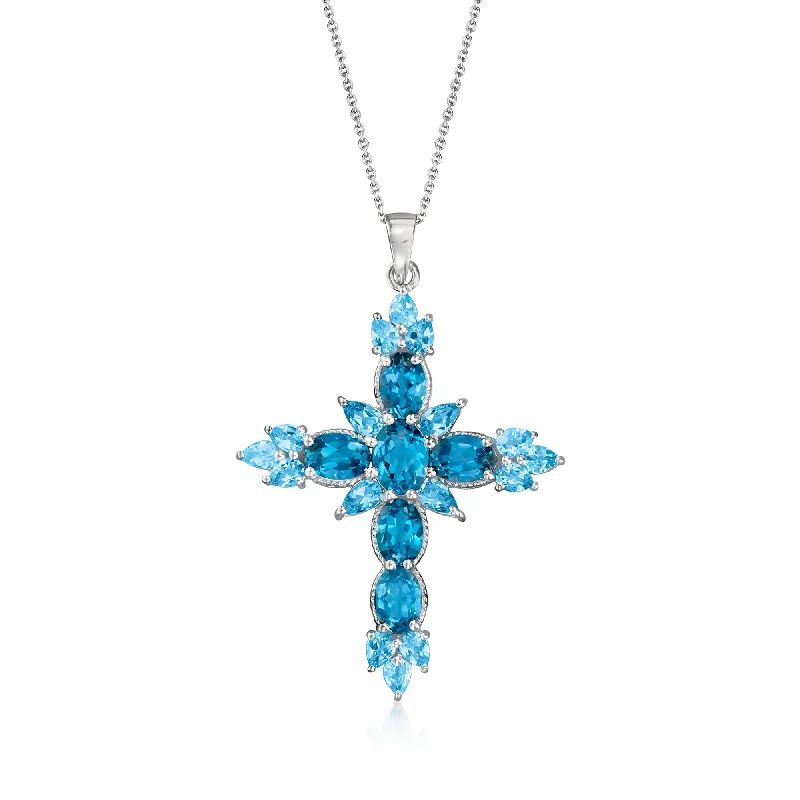 Shop Trending Jewelry With Exclusive Savings New Season Fashion Preview Ross-Simons London and Swiss Blue Topaz Cross Pendant Necklace in Sterling Silver