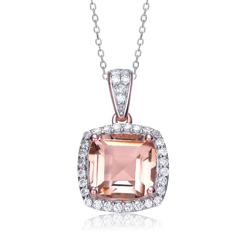 Discover Unique Jewelry With Special Limited-Time Offers New Arrivals GENEVIVE Sterling Silver Rose Gold Plated Morganite Cubic Zirconia  Halo Drop Necklace