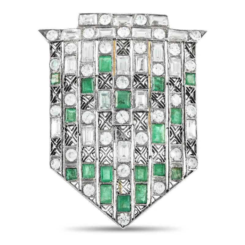 Must-Have Jewelry Pieces At Reduced Prices Trendy Street Style LB Exclusive 14K White Gold, Rose Gold Emerald and White Sapphire Brooch MF01-122624