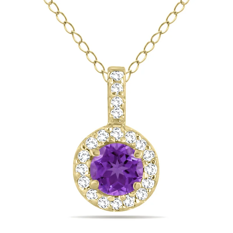 Get Your Favorite Jewelry At The Best Price Casual Chic Deals 1/2 Carat Tw Halo Amethyst And Diamond Pendant In 10K Yellow Gold