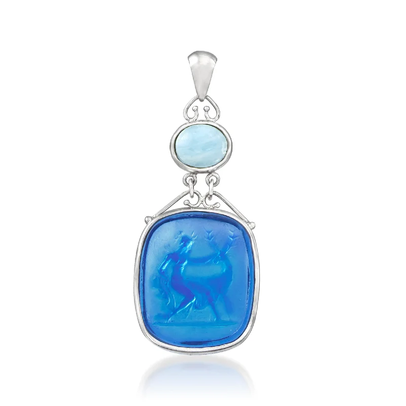 Jewelry Deals That Sparkle – Shop Today Premium Fashion Ross-Simons Blue Venetian Glass Intaglio Pendant With Aquamarine From Italy in Sterling Silver