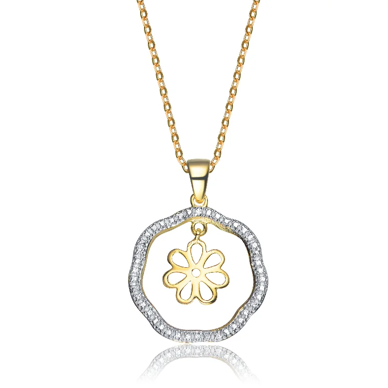 Exclusive Jewelry Sale Event – Shop Now Stylish Looks GENEVIVE Sterling Silver Cubic Zirconia Two Tone Outlined Flower Pendant