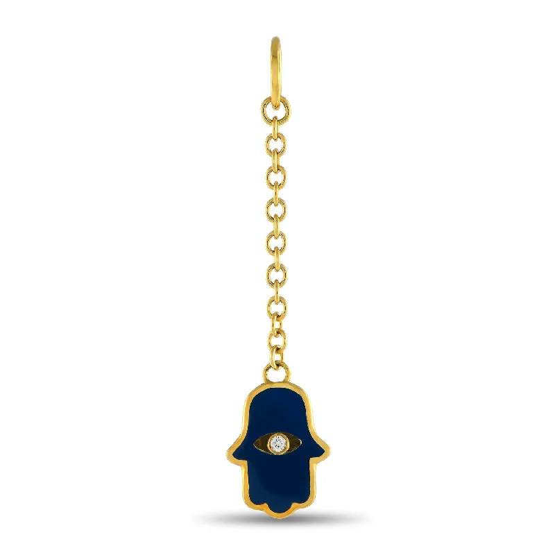 Premium Diamond Jewelry For Unforgettable Moments Stupidly Low Prices Aaron Basha 18K Yellow Gold Diamond and Navy Enamel Hamsa Charm Pendant AB44-111324