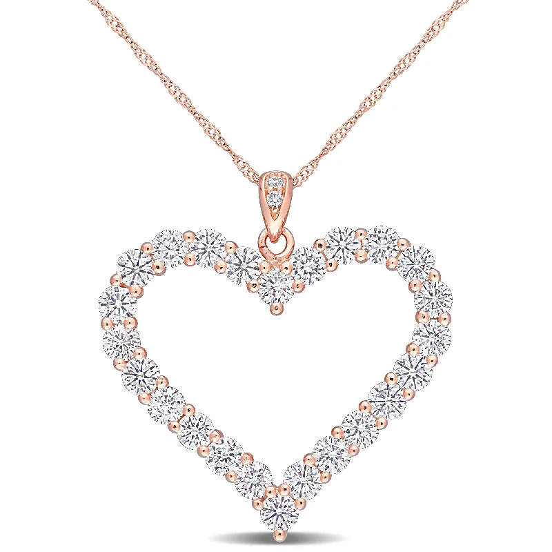 Buy More, Save More On Stunning Jewelry Designs Style Breakthroughs 2 2/5 CT DEW Created Moissanite Heart Pendant with Chain in Rose Gold Plated Sterling Silver