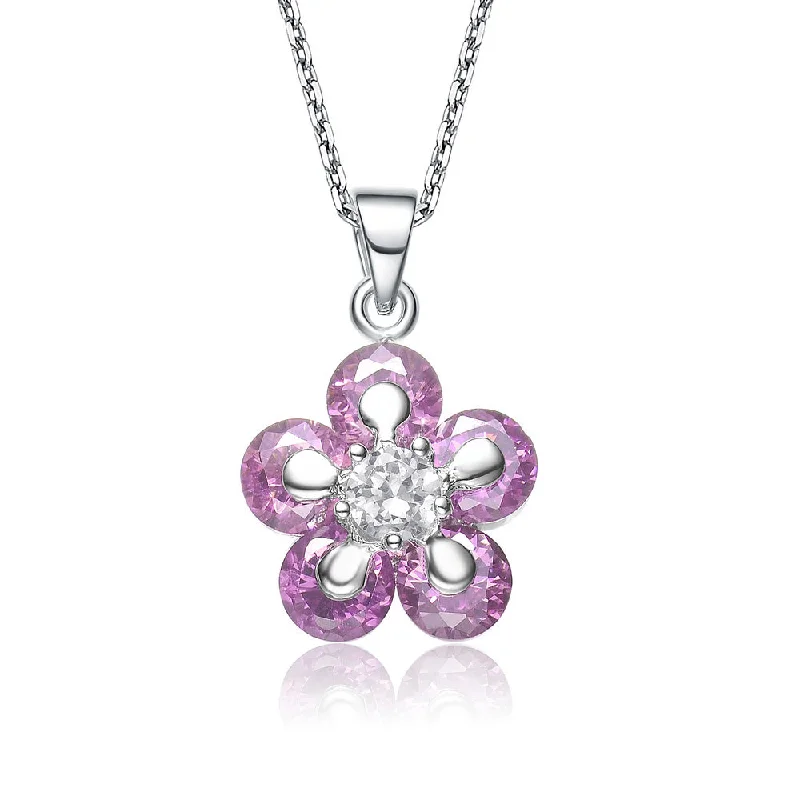 Fashion-Forward Jewelry At Exclusive Discounts Best Sellers GENEVIVE Sterling Silver Pink Cubic Zirconia Flower Charm Necklace