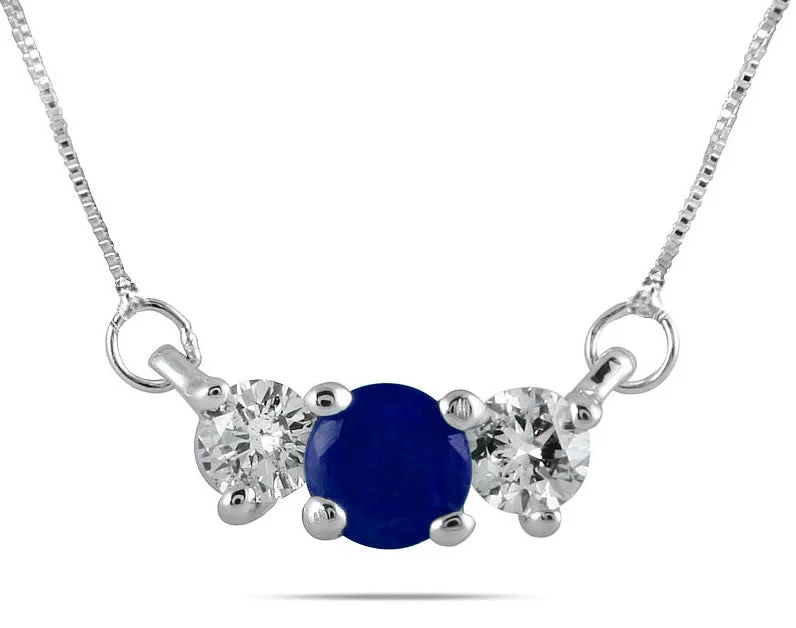 Exclusive Jewelry Sale Event – Shop Now Modern Fashion Sale Sapphire And Diamond Three Stone Pendant In 14K White Gold