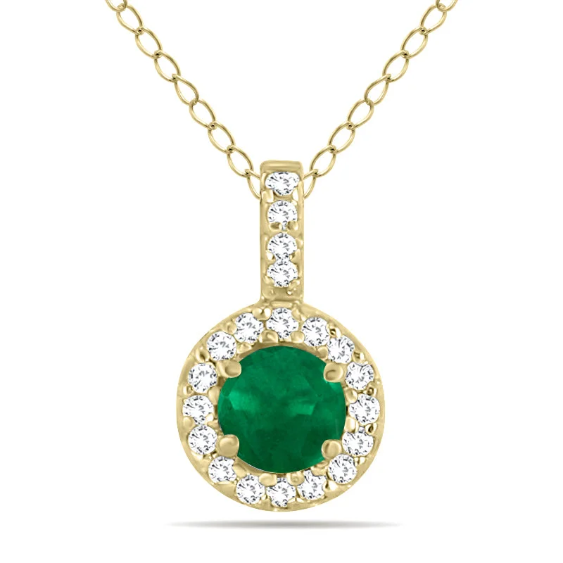 Affordable Elegance – Special Jewelry Sale Now Live Exclusive Designer Style Deals 1/2 Carat Tw Halo Emerald And Diamond Pendant In 10K Yellow Gold