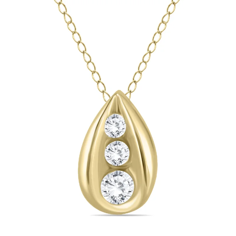 Elegant Designs, Unbeatable Discounts – Shop Jewelry Now Premium Fashion 1/4 Carat Tw Three Stone Diamond Tear Drop Pendant In 14K Yellow Gold