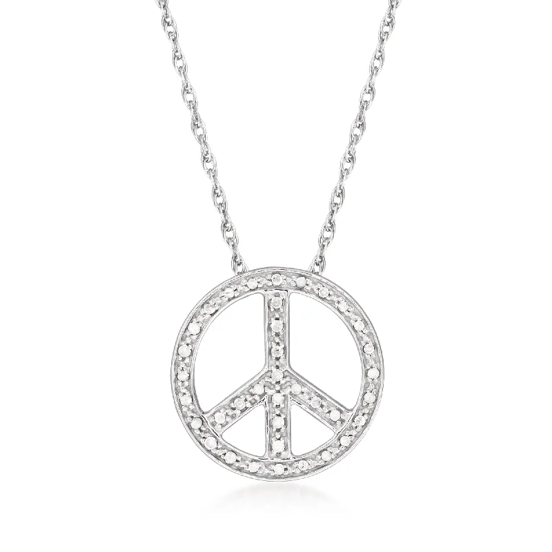 Huge Savings On Premium Jewelry Styles High-End Style Discounts Ross-Simons Diamond Peace Sign Pendant Necklace in Sterling Silver