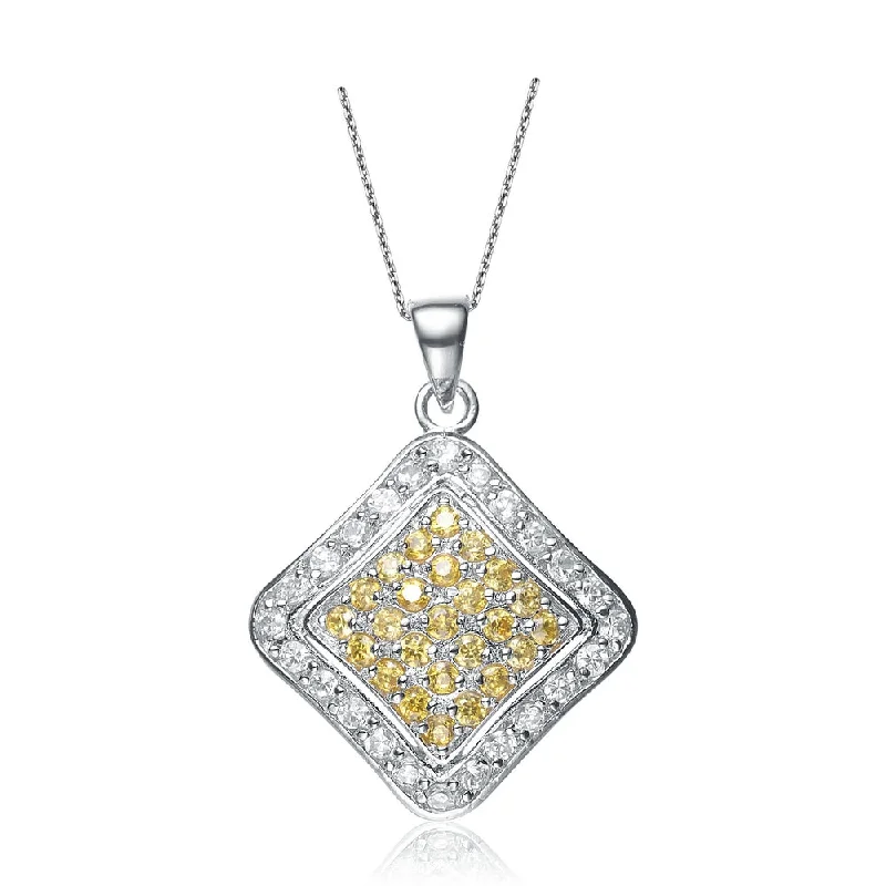 Buy More, Save More On Stunning Jewelry Pieces New Styles Just In GENEVIVE Sterling Silver Gold Plated  Yellow Cubic Zirconia Square Pendant Necklace