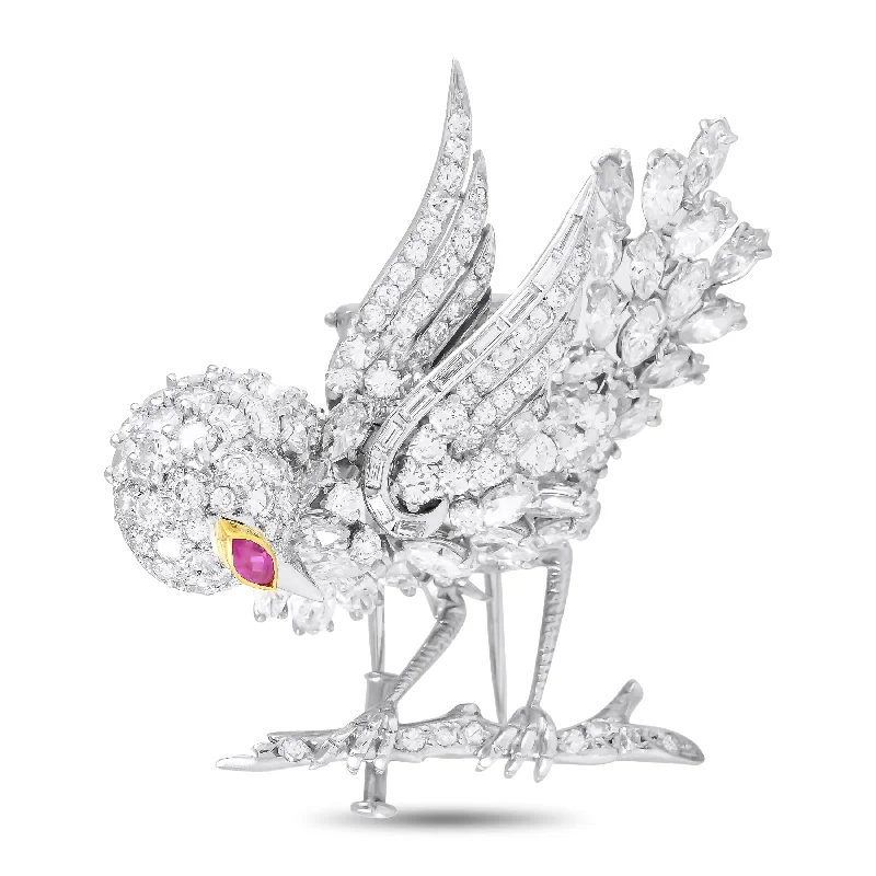 Luxury Jewelry Sale – Elegant Styles At Unbeatable Prices Fashion Frontiers LB Exclusive Platinum 4.50ct Diamond and Ruby Bird Brooch MF30-120424