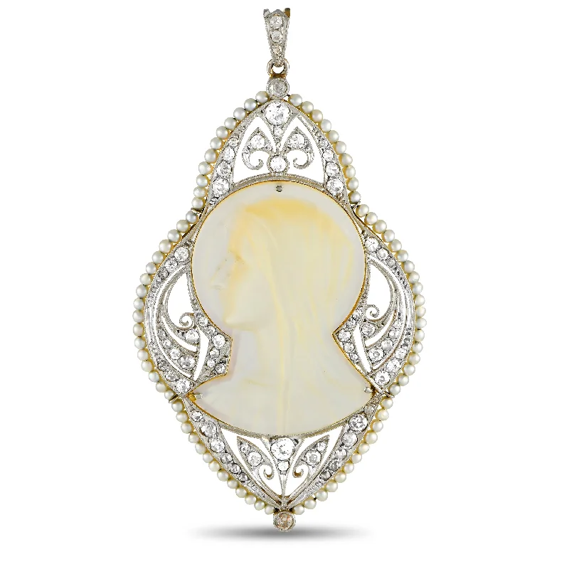 Big Discounts On Elegant Jewelry Collections Casual Yet Chic Sales LB Exclusive Platinum and 18K Yellow Gold Diamond, Mother of Pearl, and Seed Pearl Pendant MF30-111424