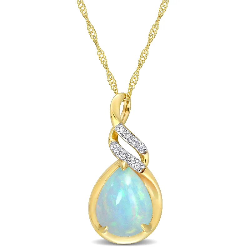 Dainty And Elegant Jewelry Now At Reduced Prices New In This Season 1 1/5 CT TGW Ethiopian Blue Opal and Diamond Accent Twist Pendant with Chain in 10K Yellow Gold