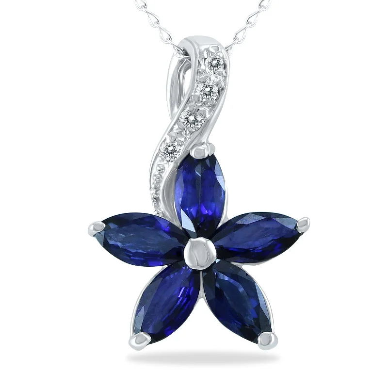 Unique Jewelry For Less – Shop The Sale Now Athleisure Style Sale Sapphire And Diamond Flower Pendant In 10K White Gold