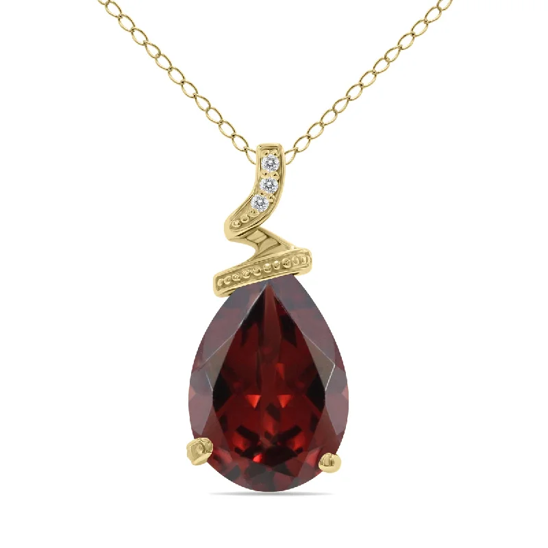 Grab Exquisite Jewelry At The Lowest Prices Romantic Fashion Discounts 5 Carat Pear Shaped Garnet & Diamond Pendant In 10K Yellow Gold