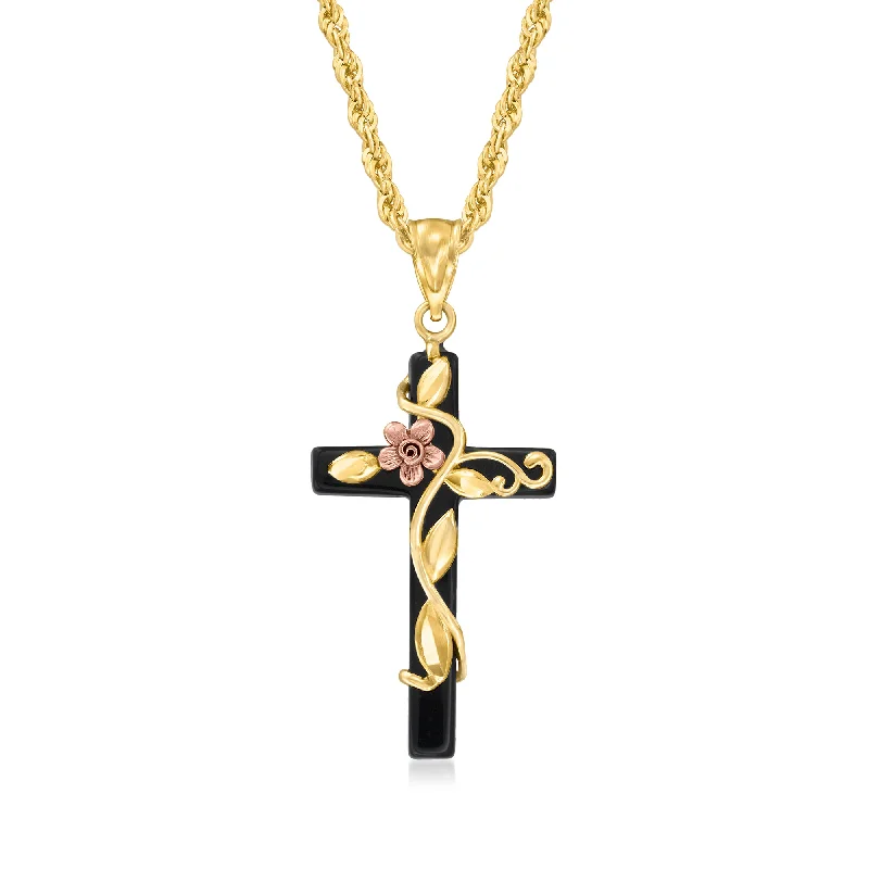 Stunning Jewelry Pieces At The Lowest Prices Ever Limited Time Ross-Simons Onyx Floral Cross Pendant With 14kt 2-Tone Gold