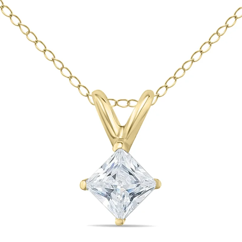 Jewelry Clearance Sale – Final Reductions Relaxed Style 1/5 Carat Princess Diamond Solitaire Pendant In 14K Yellow Gold