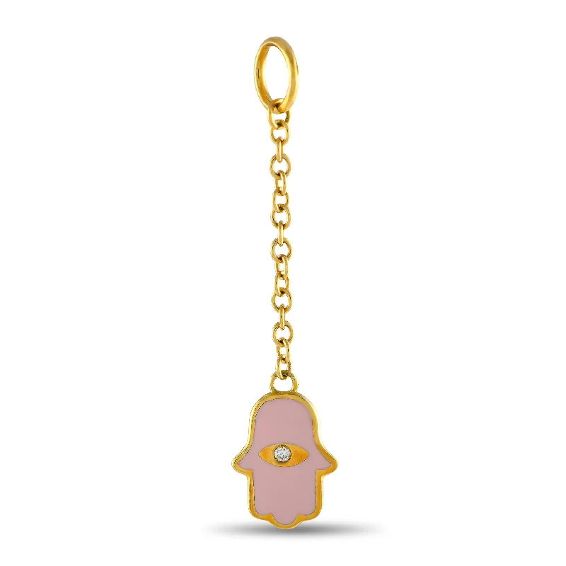 Romantic Heart-Shaped Jewelry For Special Gifts Huge Discounts This Week Aaron Basha 18K Yellow Gold Diamond and Pink Enamel Hamsa Charm PendantAB11-111824