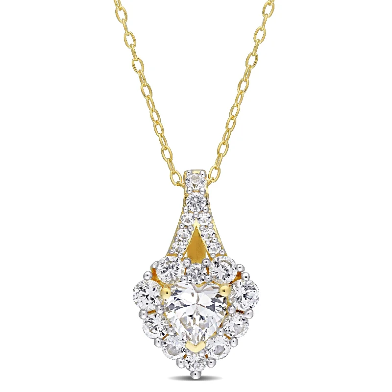 Timeless Elegance Now At Special Discounts Flirty Fashion Discounts 2 7/8 CT TGW Created White Sapphire Halo Heart Pendant With Chain in Yellow Plated Sterling Silver