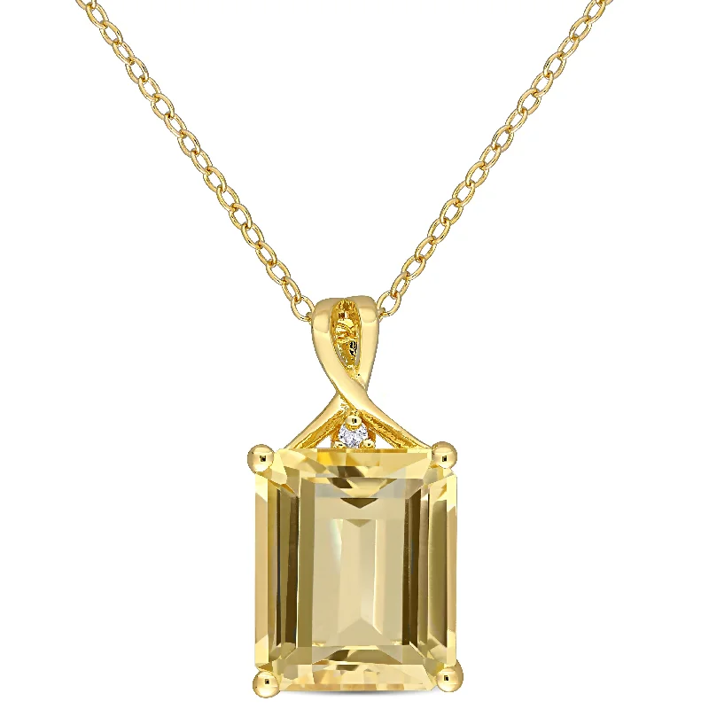 Personalized Jewelry Sale – Unique Gifts At Low Prices Feminine Luxe Style Sale 6 3/5 CT TGW Octagon Citrine and White Topaz Pendant with Chain in Yellow Plated Sterling Silver