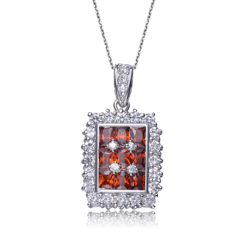 Don't Miss Out On Bestselling Jewelry At Special Prices Gift Ideas GENEVIVE Sterling Silver Ruby Cubic Zirconia Rectangle Pendant Necklace