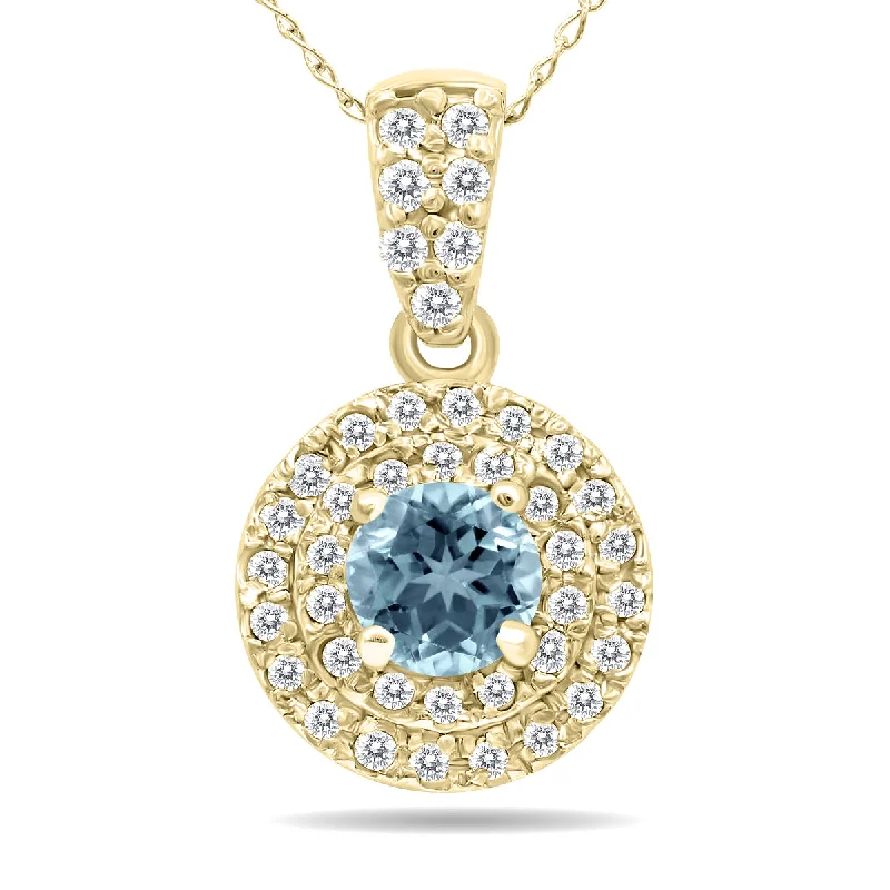 Stunning Jewelry At A Fraction Of The Price Spring Fashion 3/4 Carat Tw Double Halo Aquamarine And Diamond Pendant In 10K Yellow Gold