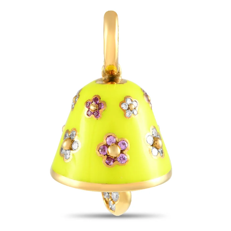 Get The Jewelry You Love At A Price You Love Exclusive Deals Online Aaron Basha 18K Yellow Gold 0.36 ct Diamond and Sapphire Yellow Enamel Bell Charm Pendant  AB26-111324